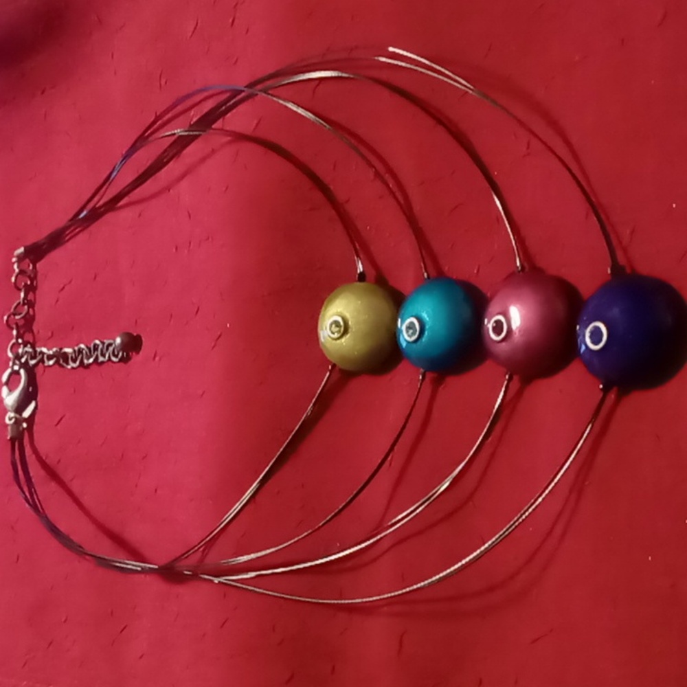 Chico's layered collar cable necklace colorful weighted beads w/ crystals s14+3